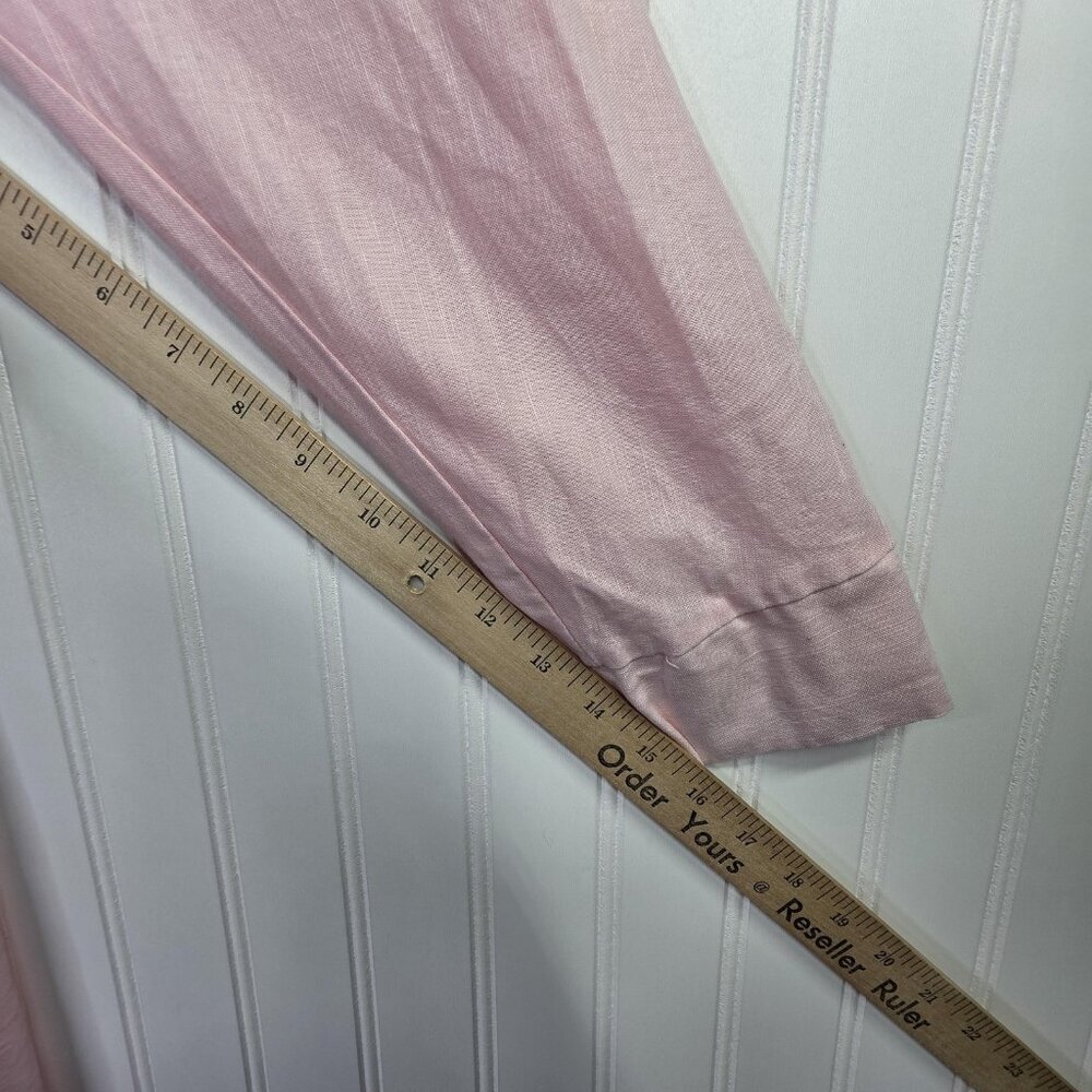 Linen Blend Tunic Shirt Womens Large Pink Button Front Roll Tab Relaxed Fit Boho - Picture 12 of 12
